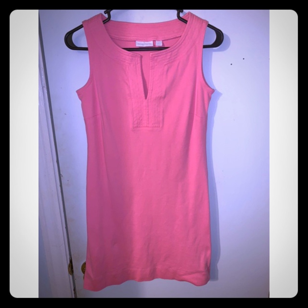 Pink cotton split neck shift dress